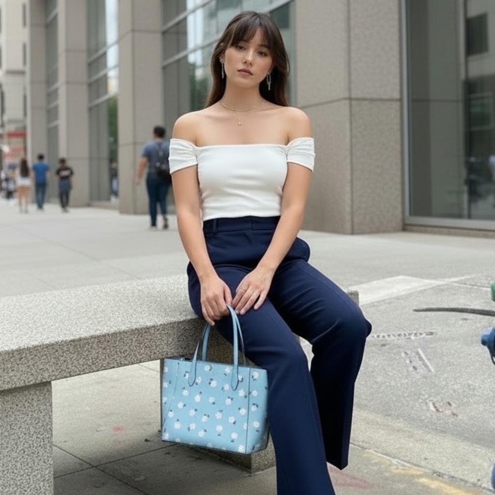 ❌SOLD❌EUC Kate Spade Blue Floral Tote Bag - Picture 3 of 5